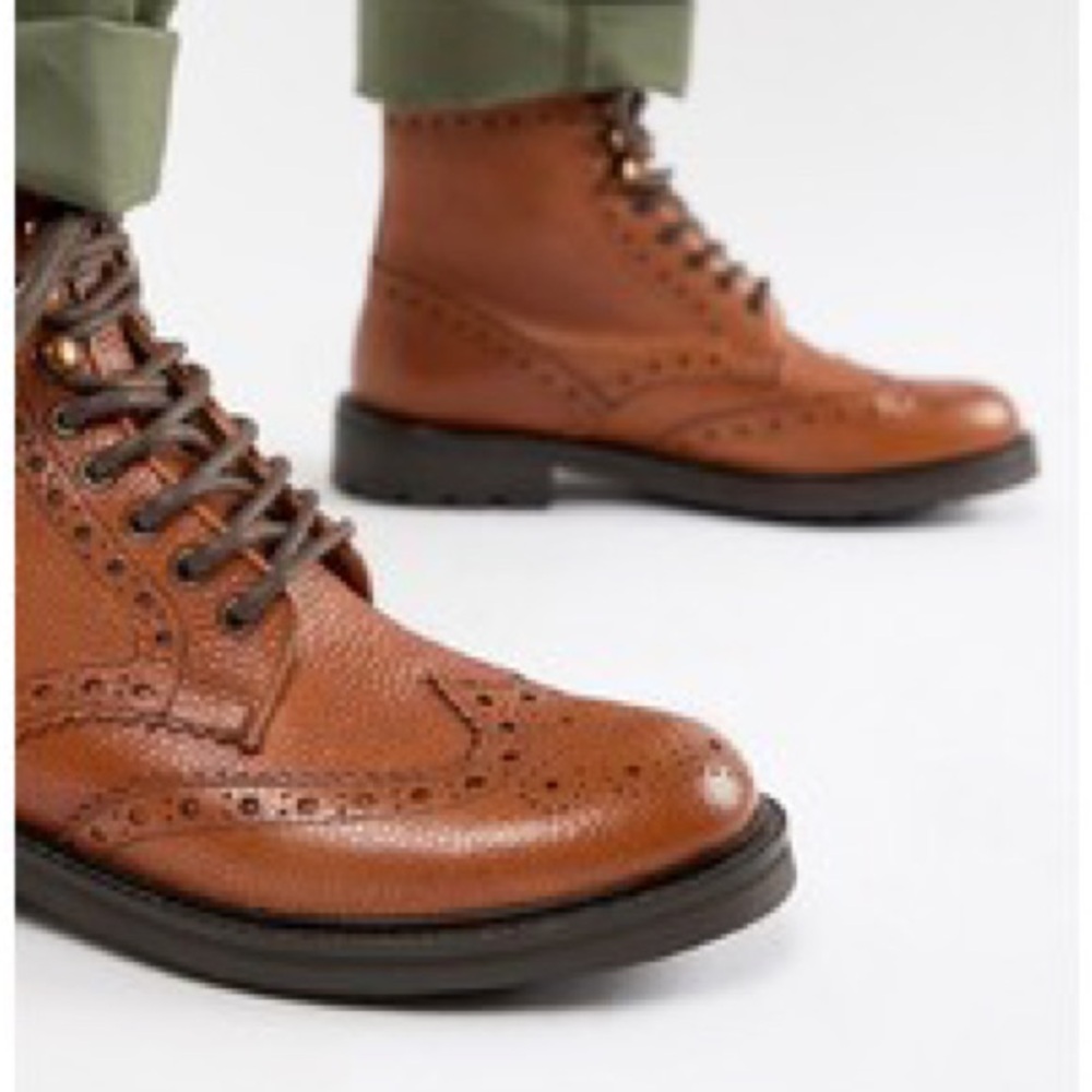 Walk London Sean Brogue Boots In Tan Leather Lace-up Chelsea Wingtip Men’s 6 - Picture 5 of 10